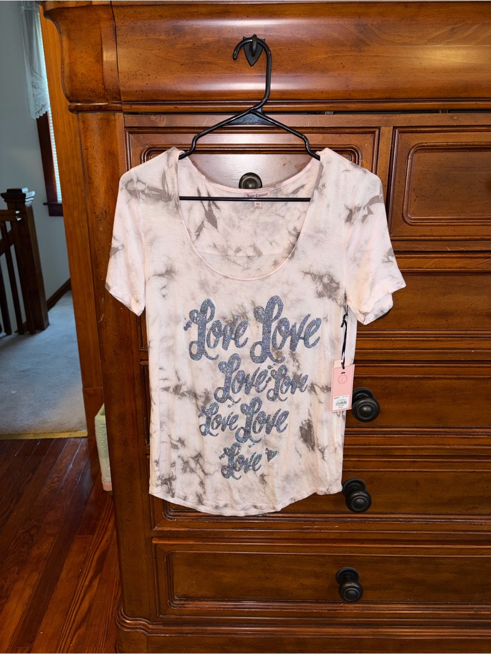 Juicy Couture Tie Dye Graphic Tee “Love Love” XS NWT Y2K Style